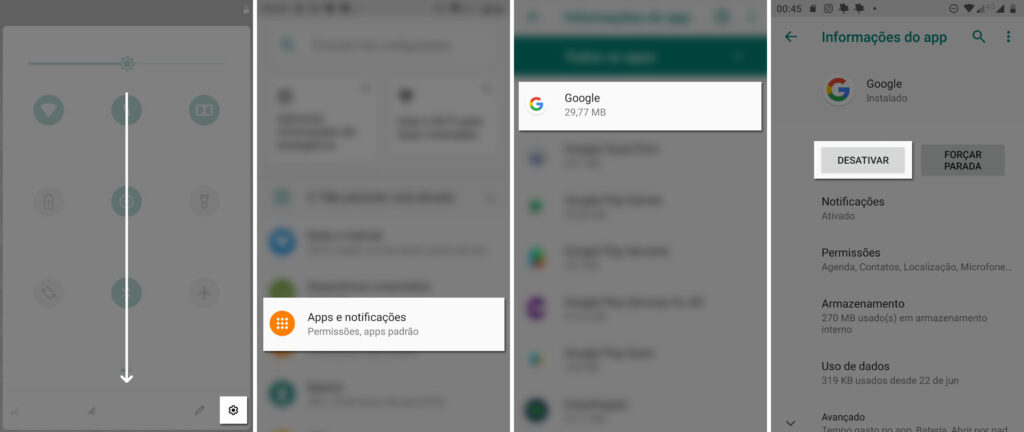 Como desativar o app do Google